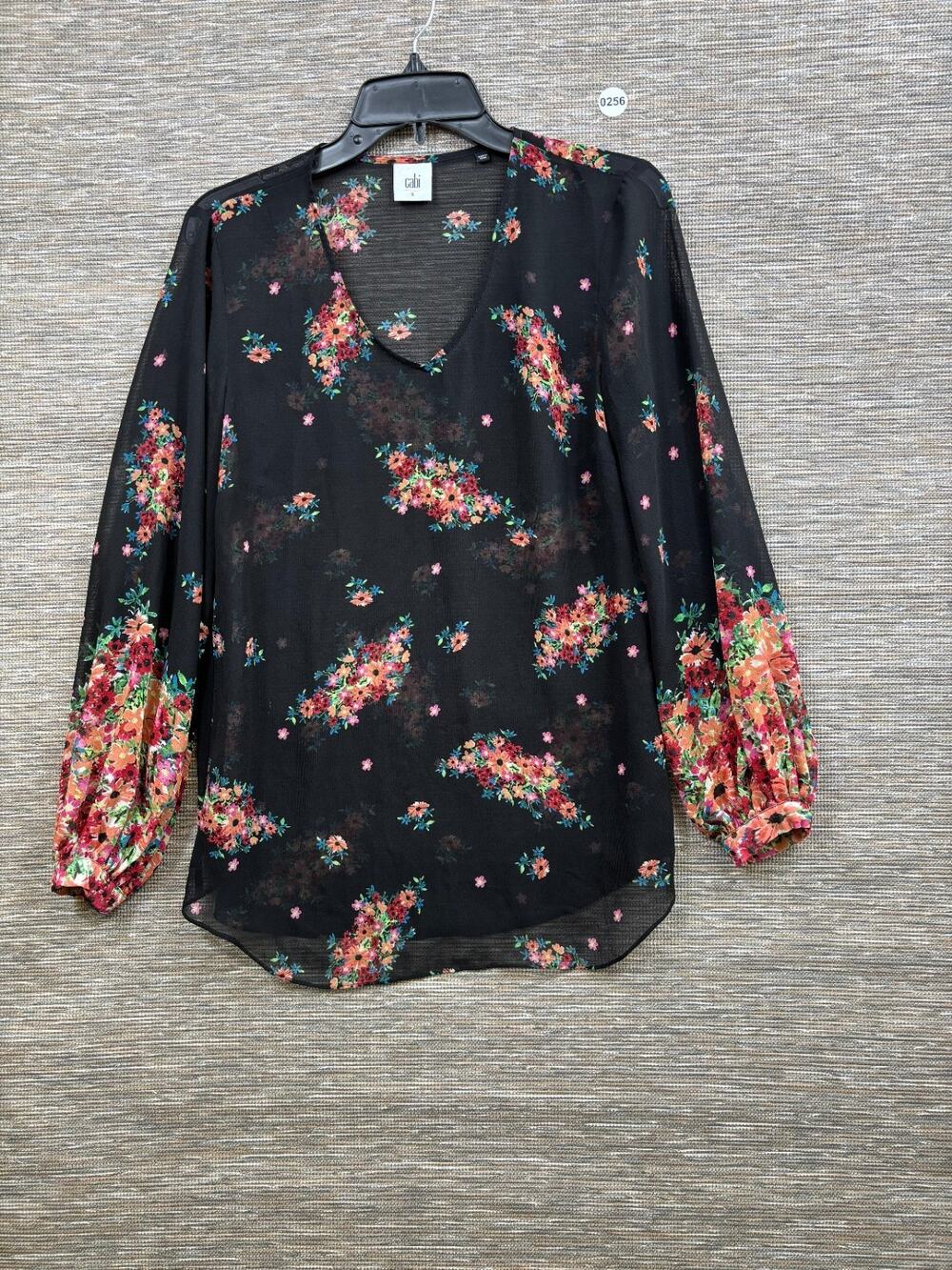 CAbi Floral Blooming Blouse Sheer Balloon Long Sleeve V Neck Womens Size S